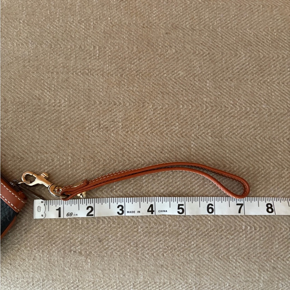 Dooney & Bourke Black Pebbled Leather Wristlet with Brown Leather Detail - Picture 11 of 11